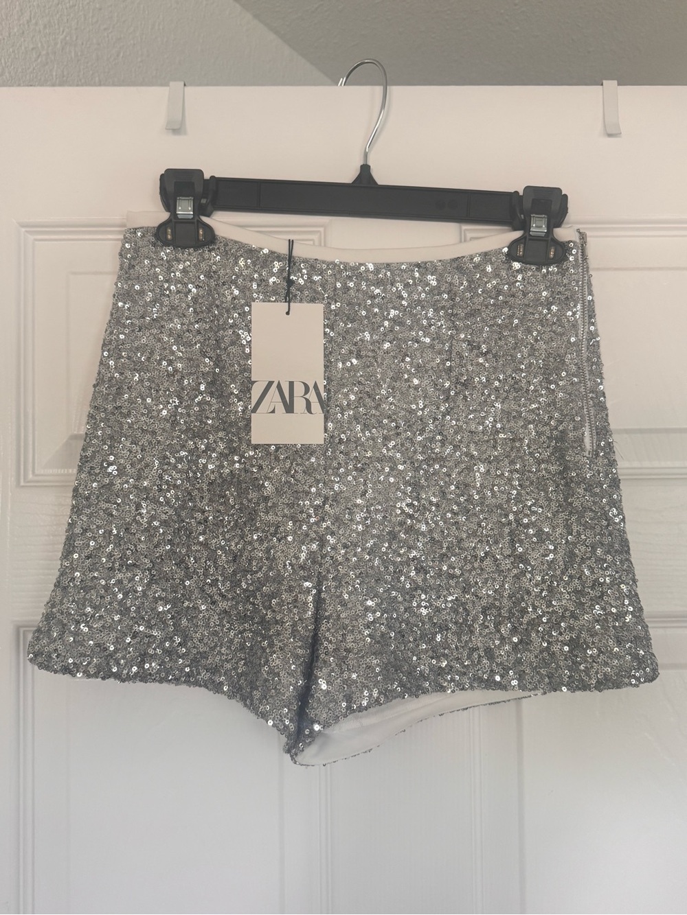 ZARA Silver Sequin High-Waist Women's Shorts